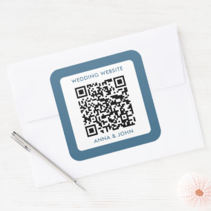 Pegatina Cuadrada código qr de boda minimalista romántico azul