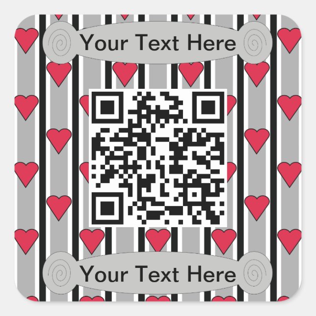 Pegatina Cuadrada Código QR de Corazón Negro, Rojo y Blanco Divertid (Anverso)