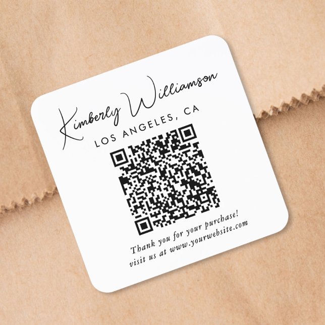 Pegatina Cuadrada Código QR de Elegant Script Gracias (Subido por el creador)