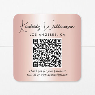 Pegatina Cuadrada Código QR de Elegant Script Rosa Dorado Gracias