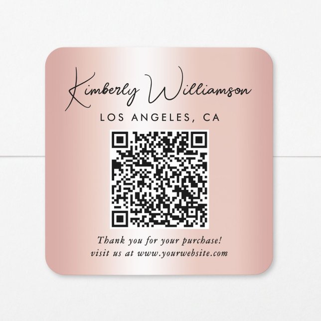 Pegatina Cuadrada Código QR de Elegant Script Rosa Dorado Gracias (Subido por el creador)