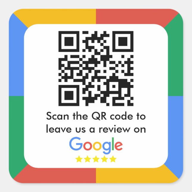 Pegatina Cuadrada Código QR de Google Review Link (Anverso)