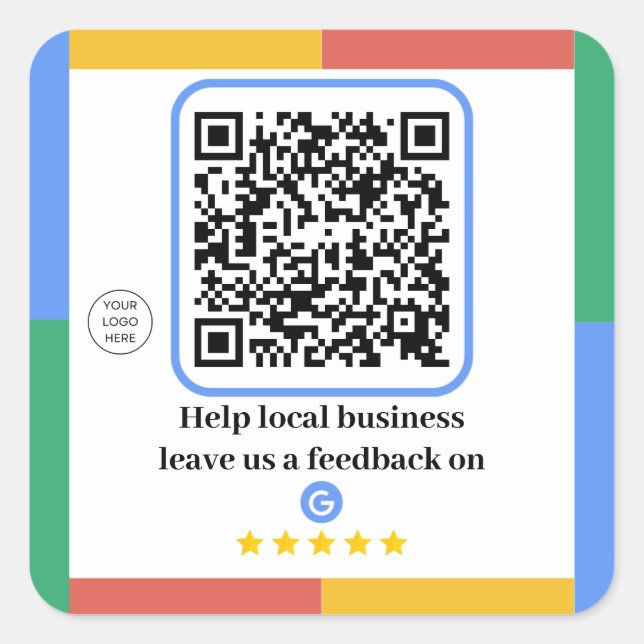 Pegatina Cuadrada Código QR de Google Review Link | Repaso a Google  (Anverso)