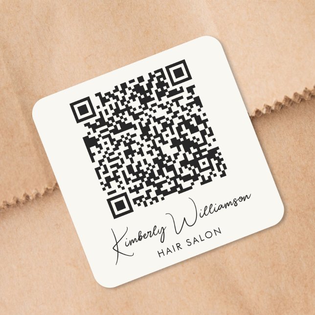 Pegatina Cuadrada Código QR de guión de firma de nombre comercial (Business Name Signature Script QR Code Square Sticker)