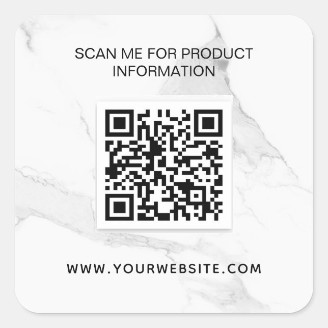 Pegatina Cuadrada Código qr de información comercial de Marble white (Anverso)