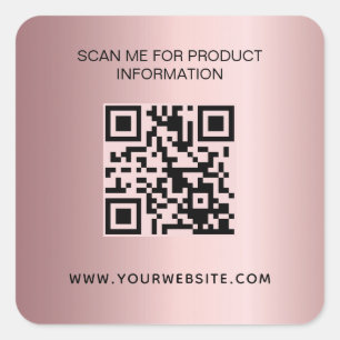 Pegatina Cuadrada Código qr de información comercial rosa sonrojado