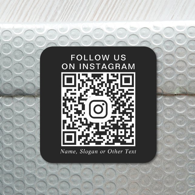 Pegatina Cuadrada Código QR de Instagram Negro promocional (Our user-friendly template will generate your QR code automatically from your Instagram address)