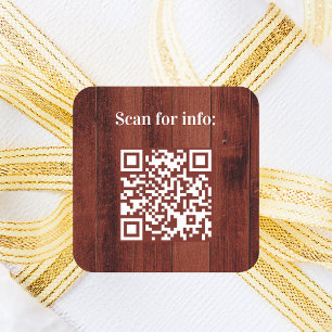Pegatina Cuadrada Código QR de madera marrón
