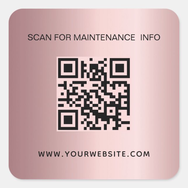 Pegatina Cuadrada Código qr de mantenimiento de negocio rosa sonroja (Anverso)
