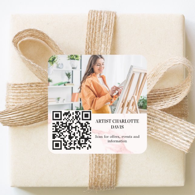 Pegatina Cuadrada Código QR de mármol rosa de artista diseñador de f (Subido por el creador)