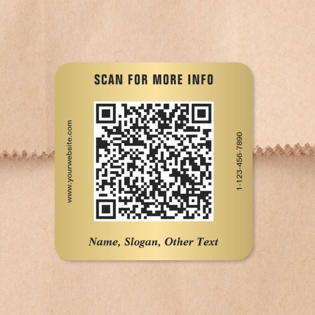 Pegatina Cuadrada Código QR de negocio moderno dorado (Modern Business QR Code Gold Square Sticker)