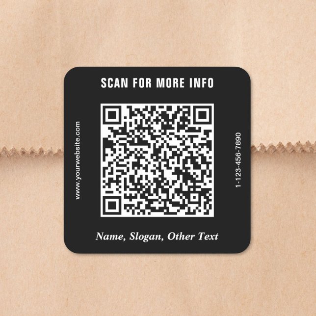 Pegatina Cuadrada Código QR de Negocio Moderno Negro (Modern Business QR Code Black Square Sticker)
