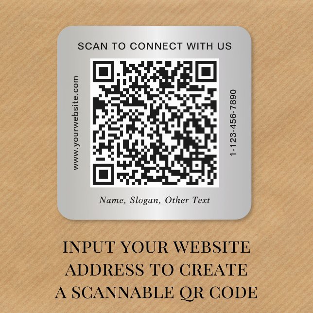 Pegatina Cuadrada Código QR de Negocio Personalizado Plata (Subido por el creador)