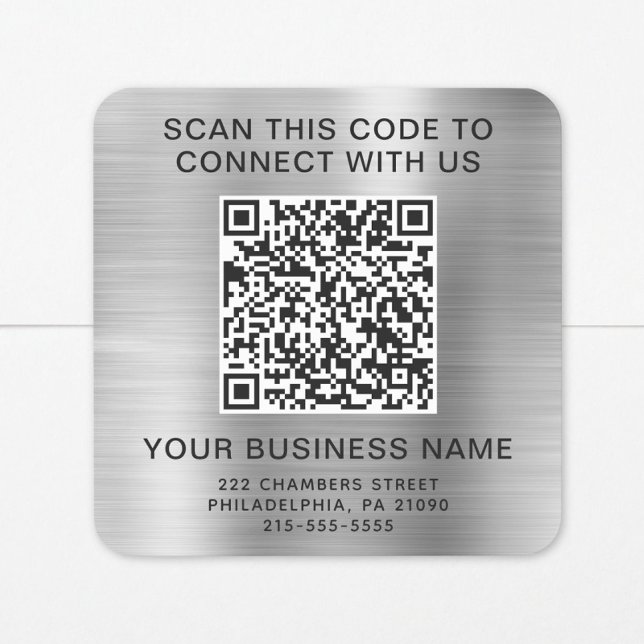 Pegatina Cuadrada Código QR de Negocios Plata (Subido por el creador)
