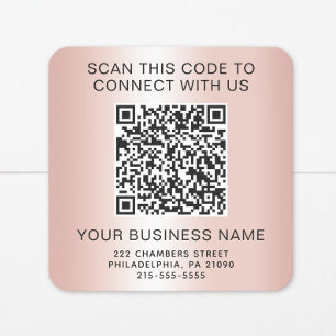 Pegatina Cuadrada Código QR de Negocios Rosa Dorado