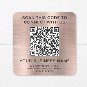 Pegatina Cuadrada Código QR de Negocios Rosa Dorado