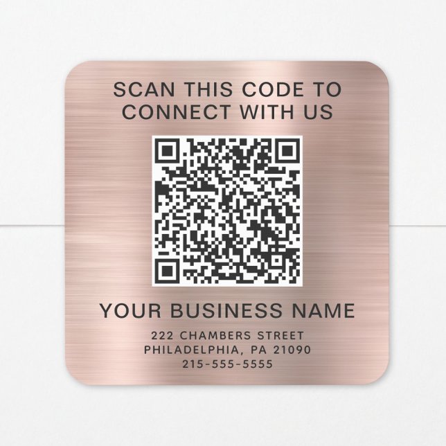 Pegatina Cuadrada Código QR de Negocios Rosa Dorado (Subido por el creador)