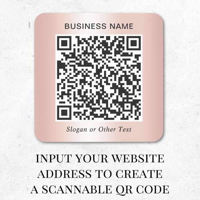 Pegatina Cuadrada Código QR de Negocios Rosa Dorado (Subido por el creador)