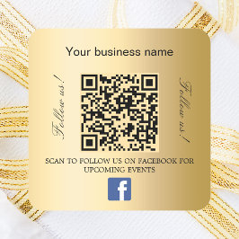 Pegatina Cuadrada Código qr de nombre comercial dorado Facebook