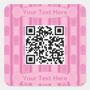 Pegatina Cuadrada Código QR de Palomitas Divertidas y Elegantes