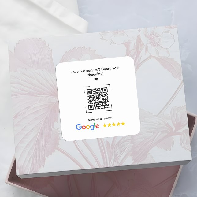 Pegatina Cuadrada Código QR de reseña de Google promocional para peq (Subido por el creador)