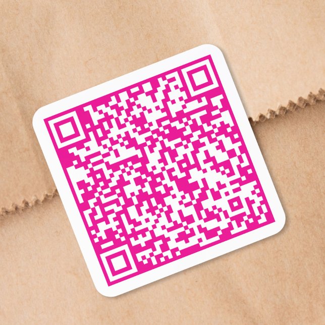 Pegatina Cuadrada Código QR de sitio web personalizado Rosa Fucsia (Custom Website QR Code Hot Pink Stickers Roll)
