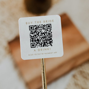 Pegatina Cuadrada Código QR de tipografía dorada chic para comprarle