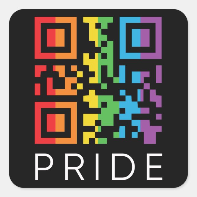 Pegatina Cuadrada Código QR del Arcoiris Orgullo LGBTQIA+ (Anverso)