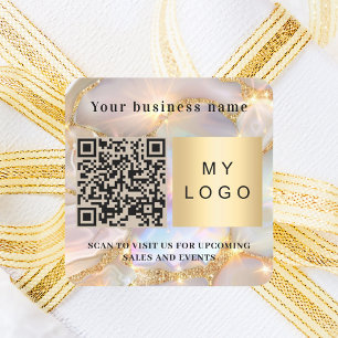 Pegatina Cuadrada Código qr del logotipo de beige opal