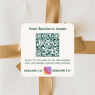 Pegatina Cuadrada Código qr del nombre de negocio verde marfil en in