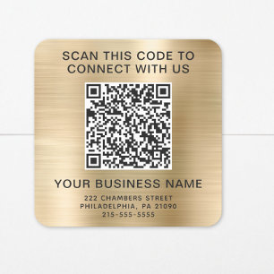 Pegatina Cuadrada Código QR Dorado Empresarial