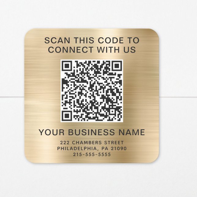Pegatina Cuadrada Código QR Dorado Empresarial (Subido por el creador)