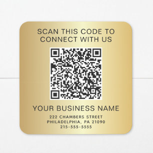 Pegatina Cuadrada Código QR Dorado Empresarial
