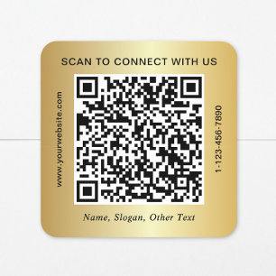 Pegatina Cuadrada Código QR dorado para negocios personalizados