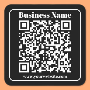 Pegatina Cuadrada Código QR editable estilo retro moderno blanco y n