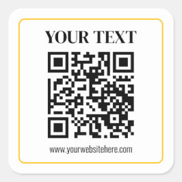 Pegatina Cuadrada Código QR editable y texto con borde de oro amaril