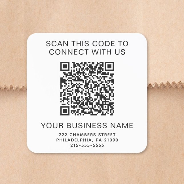 Pegatina Cuadrada Código QR Empresarial (QR Code Business Square Sticker)