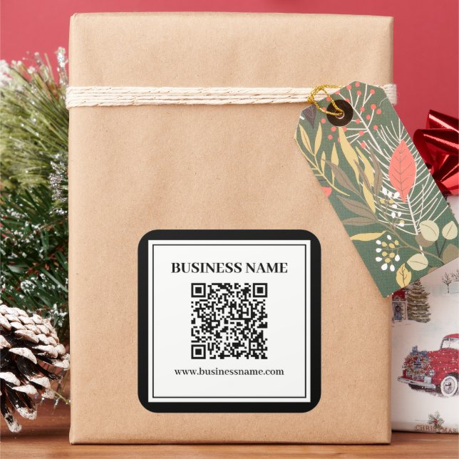 Pegatina Cuadrada Código QR empresarial | Blanco y Negro (Vacaciones)
