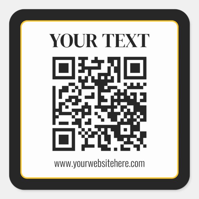 Pegatina Cuadrada Código QR empresarial con texto superior e inferio (Anverso)