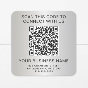 Pegatina Cuadrada Código QR Empresarial Plateado