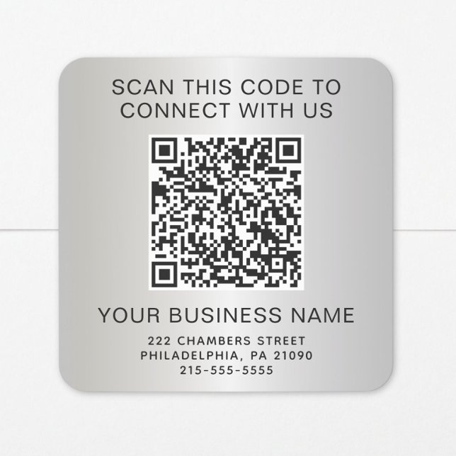 Pegatina Cuadrada Código QR Empresarial Plateado (Subido por el creador)