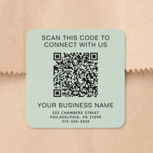 Pegatina Cuadrada Código QR empresarial Verde Salvia