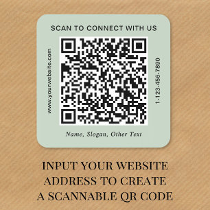 Pegatina Cuadrada Código QR Empresarial Verde Salvia