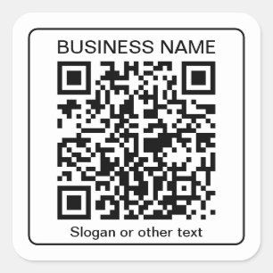 Pegatina Cuadrada Código QR escaneable editable + su nombre comercia