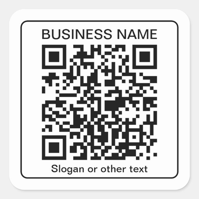 Pegatina Cuadrada Código QR escaneable editable + su nombre comercia (Anverso)