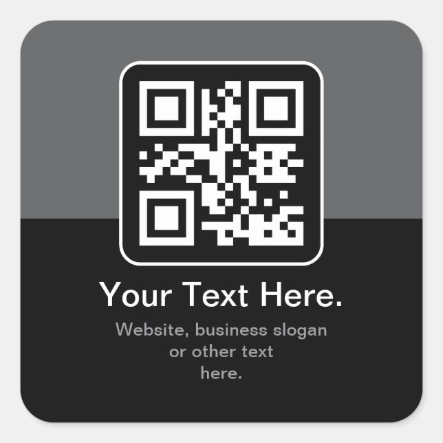Pegatina Cuadrada Código QR escaneable moderno | Negro Gris y Blanco (Anverso)