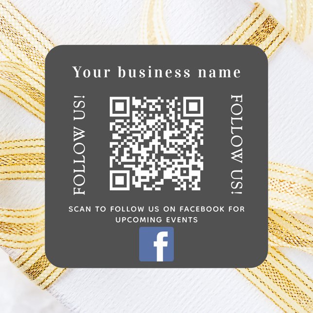 Pegatina Cuadrada Código qr gris de carbón vegetal de negocios Faceb (Subido por el creador)