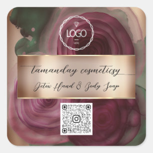 Pegatina Cuadrada Código QR Logo Foto Producto Gracias Rosa Borgoña