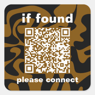 Pegatina Cuadrada Código QR marrón groovy perdido encontrado