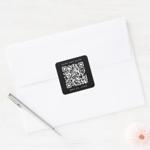 Pegatina Cuadrada Código QR Matrimonio mínimo Guardar la fecha negro